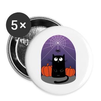 Halloween Cat, Spider and Pumpkins - Buttons large 2.2''/56 mm (5-pack) - white - Front