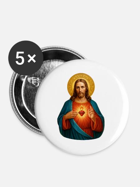 Herz Jesu Ikonischer Print - Buttons groß 56 mm (5er Pack) - Weiß
