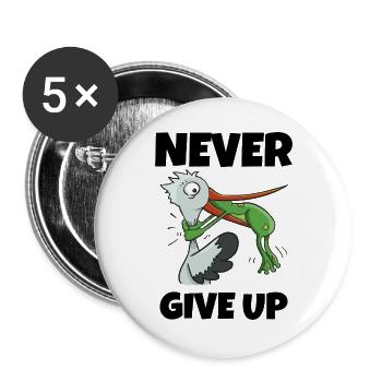 Ne jamais abandonner Grenouille qui étouffe la cigogne Motivation drôle - Lot de 5 grands badges (56 mm) - blanc - Devant