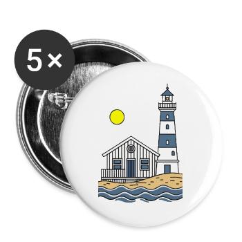 Lighthouse and Beach House by the Sea - Buttons large 2.2''/56 mm (5-pack) - white - Front