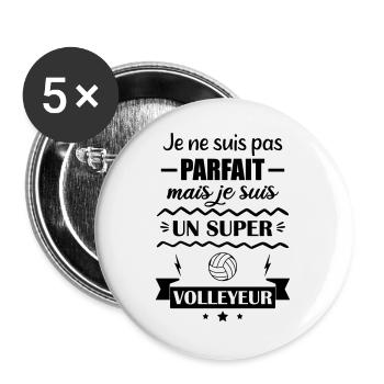 Super Volleyeur Sport Plage Volley - Lot de 5 grands badges (56 mm) - blanc - Devant