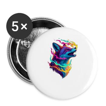 Neonwolf Flammenzauber - Buttons groß 56 mm (5er Pack) - Weiß - Vorne