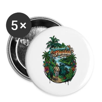 Willkommen im Paradies Pfad - Buttons groß 56 mm (5er Pack) - Weiß - Vorne