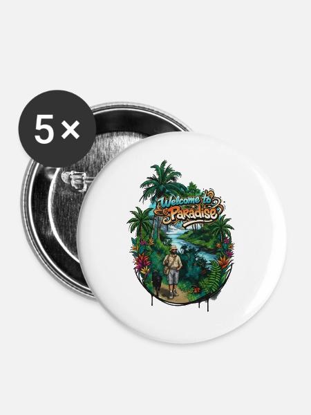 Willkommen im Paradies Pfad - Buttons groß 56 mm (5er Pack) - Weiß