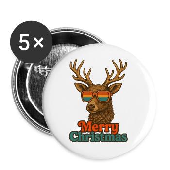 Merry Christmas - Vintage Reindeer - Buttons large 2.2''/56 mm (5-pack) - white - Front