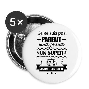 Super Notfall-Krankenwagen - Buttons groß 56 mm (5er Pack) - Weiß - Vorne