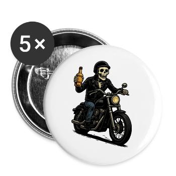 Motard squelette avec bouteille - Lot de 5 grands badges (56 mm) - blanc - Devant