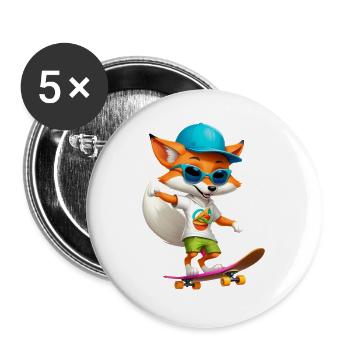 Fuchs Skateboarder Taco - Buttons groß 56 mm (5er Pack) - Weiß - Vorne