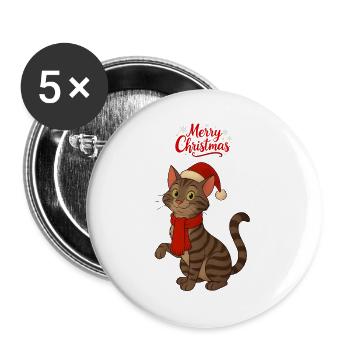 Grey Cat Merry Christmas - Buttons large 2.2''/56 mm (5-pack) - white - Front