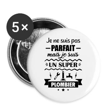 Nicht perfekt, aber toller Klempner - Buttons groß 56 mm (5er Pack) - Weiß - Vorne