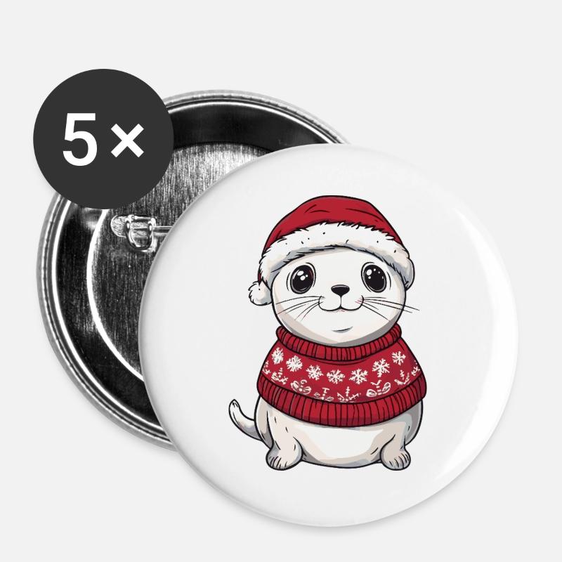 Robbe Tier Weihnachten - Buttons groß 56 mm (5er Pack) - Weiß