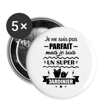 Pas parfait mais super jardinier - Lot de 5 grands badges (56 mm) - blanc - Devant