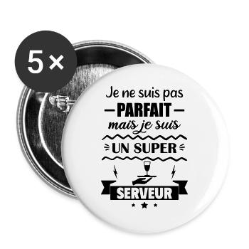 Pas parfait mais super serveur - Lot de 5 grands badges (56 mm) - blanc - Devant