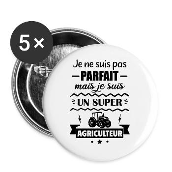 Nicht perfekt, aber toller Landwirt Traktor - Buttons groß 56 mm (5er Pack) - Weiß - Vorne