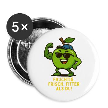 Fruity Fitness Apple Hero Bodybuilding Cartoon - Buttons large 2.2''/56 mm (5-pack) - white - Front