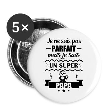 Nicht perfekt, aber toller Vater - Buttons groß 56 mm (5er Pack) - Weiß - Vorne