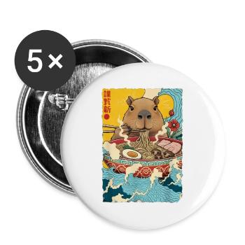 Capybara Eats Ramen Noodles - Buttons large 2.2''/56 mm (5-pack) - white - Front