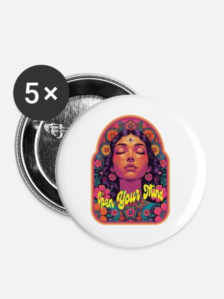Open Your Mind Psytrance Kandi Bloom - Buttons groß 56 mm (5er Pack) - Weiß