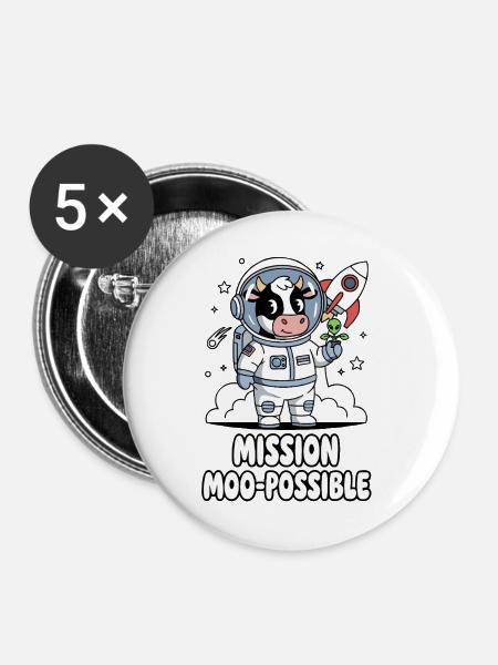 Mission Moo-possible Space Cow Design - Buttons groß 56 mm (5er Pack) - Weiß