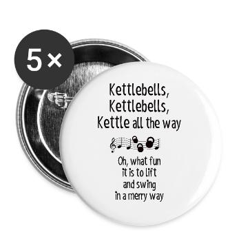 Kettlebells, jinglebells - meilleur cadeau - Lot de 5 grands badges (56 mm) - blanc - Devant