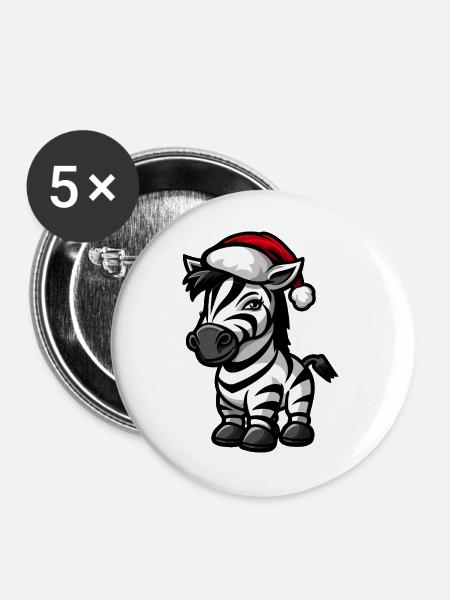 Zebra Weihnachten - Buttons groß 56 mm (5er Pack) - Weiß