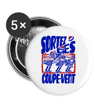 Sortez les coupe vent rétro bleu blanc rouge - Lot de 5 grands badges (56 mm) - blanc - Devant