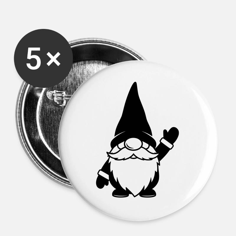 Lustiger Wichtel am Winken Illustration - Buttons groß 56 mm (5er Pack) - Weiß