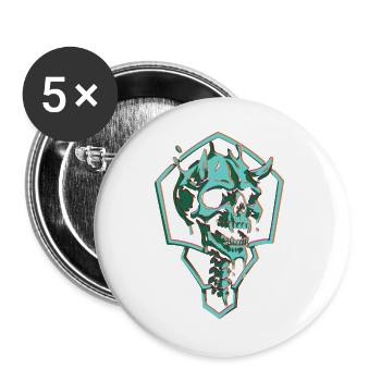 Neon Totenschädel im Sechseck - Buttons groß 56 mm (5er Pack) - Weiß - Vorne