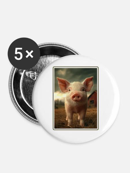 Schweine Schwein - Buttons groß 56 mm (5er Pack) - Weiß
