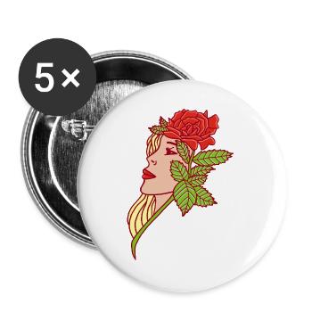 Die junge Frau und die Rose - Buttons groß 56 mm (5er Pack) - Weiß - Vorne