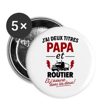 Geschenkidee für Vater und Lkw-Fahrer - Buttons groß 56 mm (5er Pack) - Weiß - Vorne