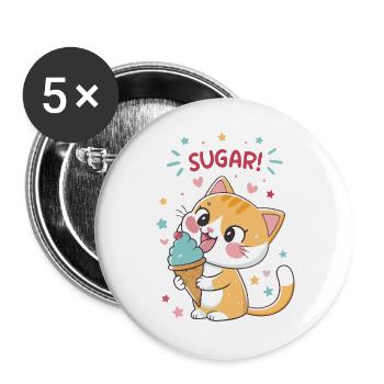Chat gourmand cornet glace festif - Buttons large 2.2''/56 mm (5-pack) - white - Front