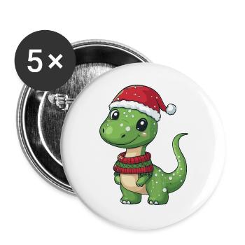 Dinosaure brontosaure Noël - Lot de 5 grands badges (56 mm) - blanc - Devant