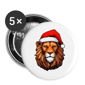 Löwe Weihnachtsmann - Buttons groß 56 mm (5er Pack) - Weiß - Vorne