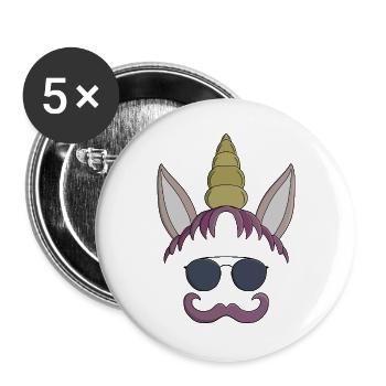 Einhorn-Schnurrbart - Buttons groß 56 mm (5er Pack) - Weiß - Vorne