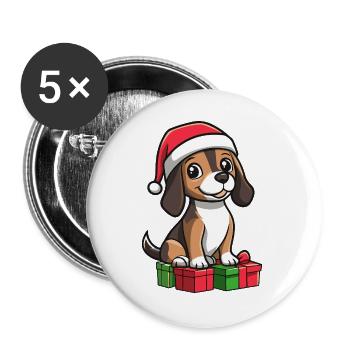 Beagle Hund Weihnachten Geschenke - Buttons groß 56 mm (5er Pack) - Weiß - Vorne