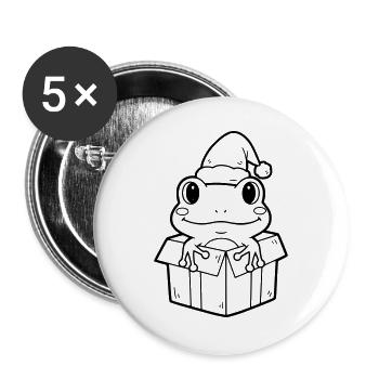 Weihnachtsfrosch in Geschenkbox Illustration - Buttons groß 56 mm (5er Pack) - Weiß - Vorne
