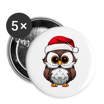 Eulen Weihnachten - Buttons groß 56 mm (5er Pack) - Weiß - Vorne