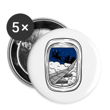 Vol de nuit au-dessus des nuages Traîneau de Noël - Lot de 5 grands badges (56 mm) - blanc - Devant