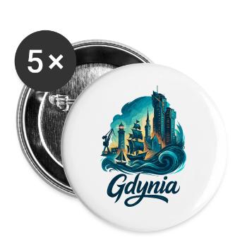 Gdynia Pologne, Pologne Polska Ville Blanche - Lot de 5 grands badges (56 mm) - blanc - Devant