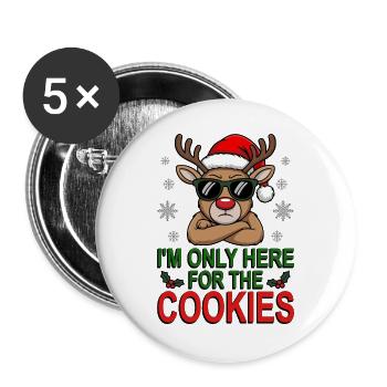 Just for the cookies, reindeer with sunglasses - Buttons large 2.2''/56 mm (5-pack) - white - Front