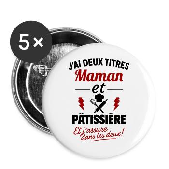 Maman Pâtissière Deux Titres Humour - Lot de 5 grands badges (56 mm) - blanc - Devant