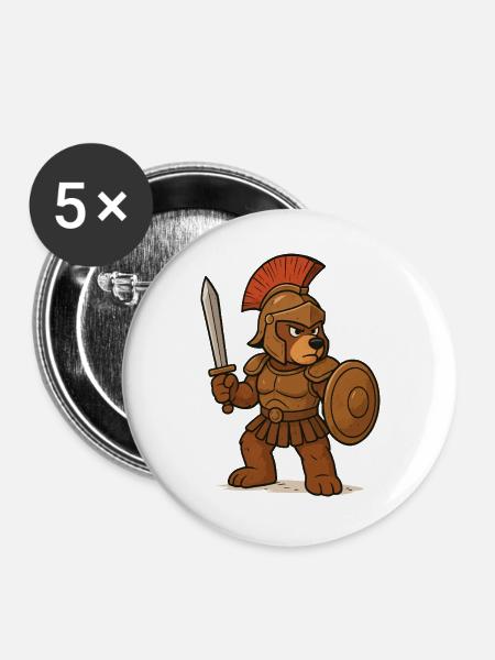 Sparta Bär Gladiator - Buttons groß 56 mm (5er Pack) - Weiß