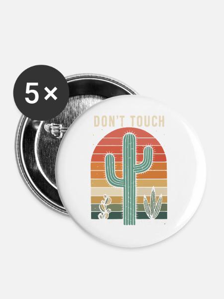 Retro-Kaktus nicht anfassen - Buttons groß 56 mm (5er Pack) - Weiß