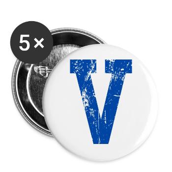 Letter v Sport Retro - Buttons groß 56 mm (5er Pack) - Weiß - Vorne