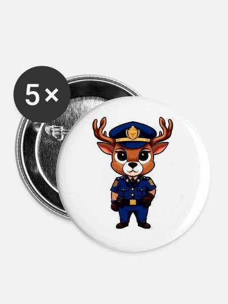 Hirsch Polizei - Buttons groß 56 mm (5er Pack) - Weiß
