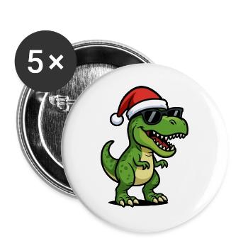 T-Rex Santa mit Sonnenbrille - Buttons groß 56 mm (5er Pack) - Weiß - Vorne