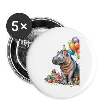 Hippo Birthday Party with Balloons - Buttons large 2.2''/56 mm (5-pack) - white - Front