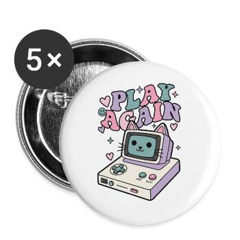 Rejouer Cat Retro - Lot de 5 grands badges (56 mm) - blanc - Devant