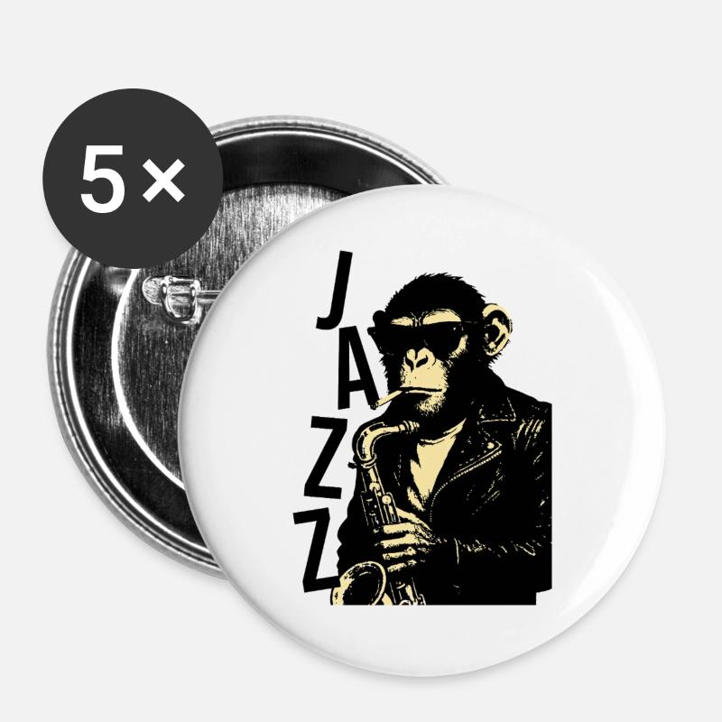 Saxophone monkey plays saxophone - Buttons large 2.2''/56 mm (5-pack) - white